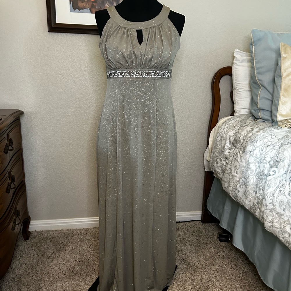 Sweet Storm Champagne Embellished Halter Maxi Gown. Size L.